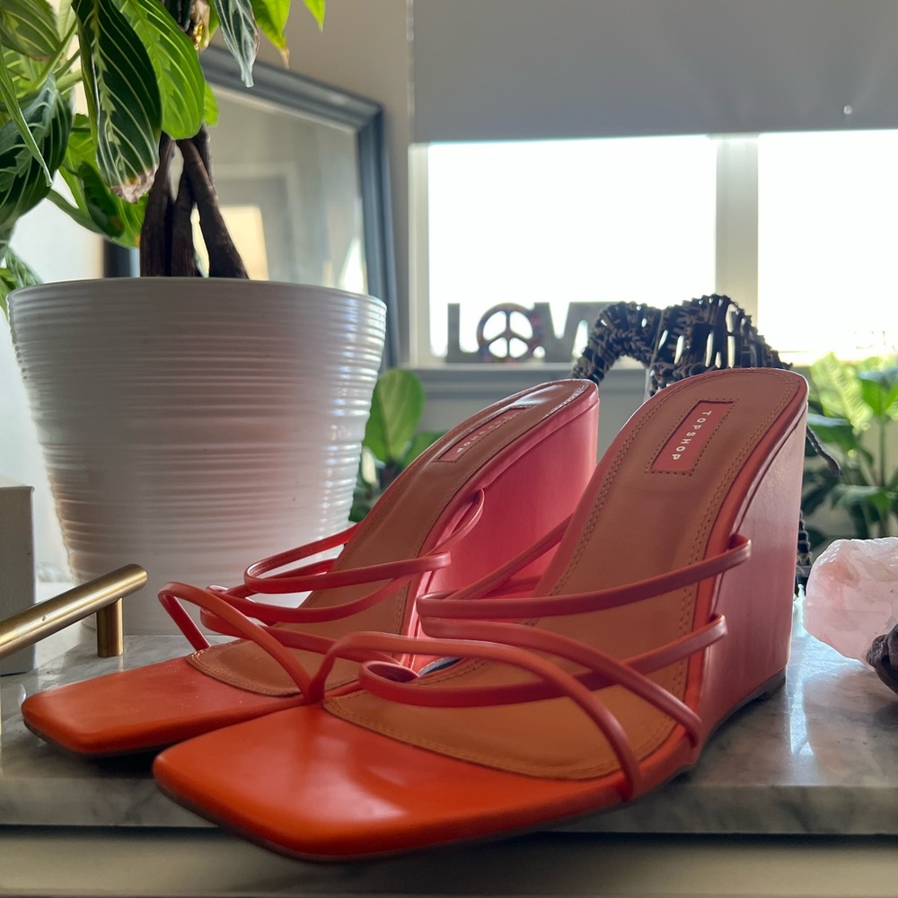 Topshop Rocco Strippy Heeled Wedge